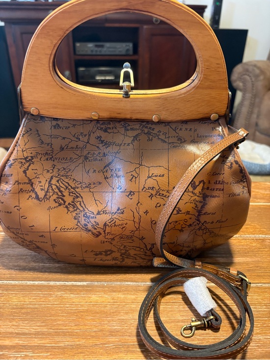 Patricia Nash Handbags - Patricia Nash Brown Map-Print Crossbody with Wooden Top Handle